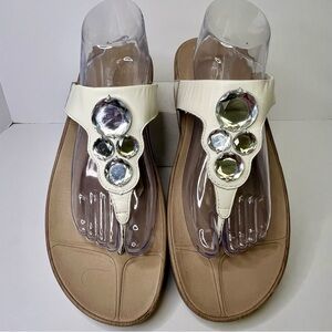 Fitflop Lunetta Womens Leather Toepost Diamanté Sandals Urban White Sz 12
